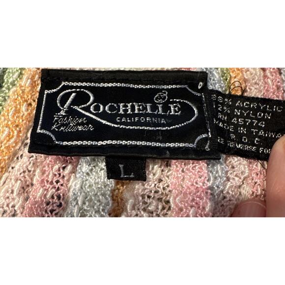 Vintage Rochelle California Rainbow Pastel Striped Sweater Boho Textured Knit - Picture 9 of 9
